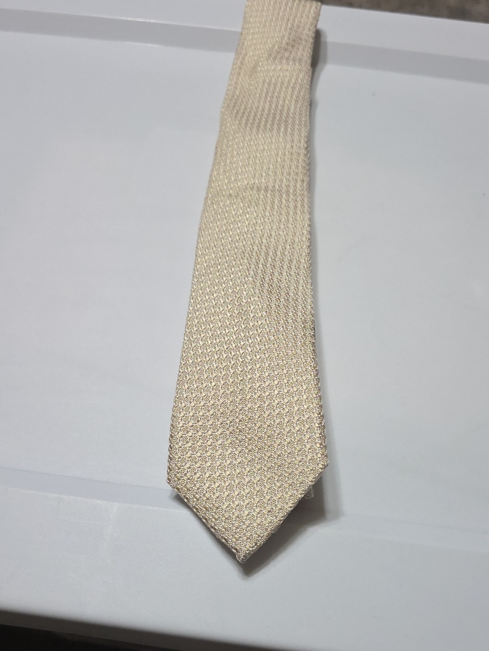 The Tie Bar Beige Textured Silk Tie